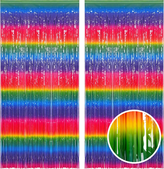Gradient Colorful Party Streamers Backdrop - GREATRIL Party Backdrop Curtains for Candyland/Unicorn/Neon Glow/Rainbow Themed Birthday Decorations - 1m x 2.5m - Pack of 2