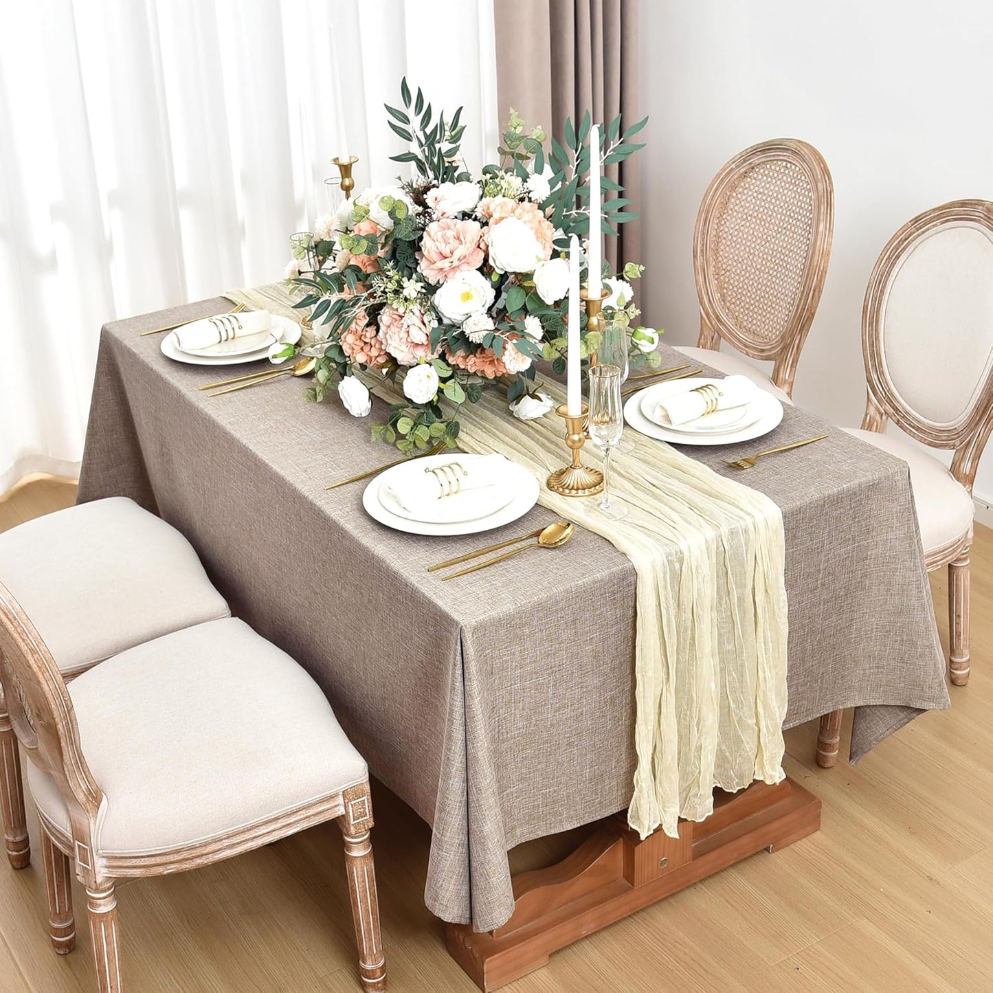 Fitable Faux Linen Tablecloths for Rectangle Tables: Water & Stain Resistant Farmhouse Table Cloth, Washable Burlap Textured Table Covers for Kitchen Dining Party(2 Pack, 60x120 Inch, Nature)