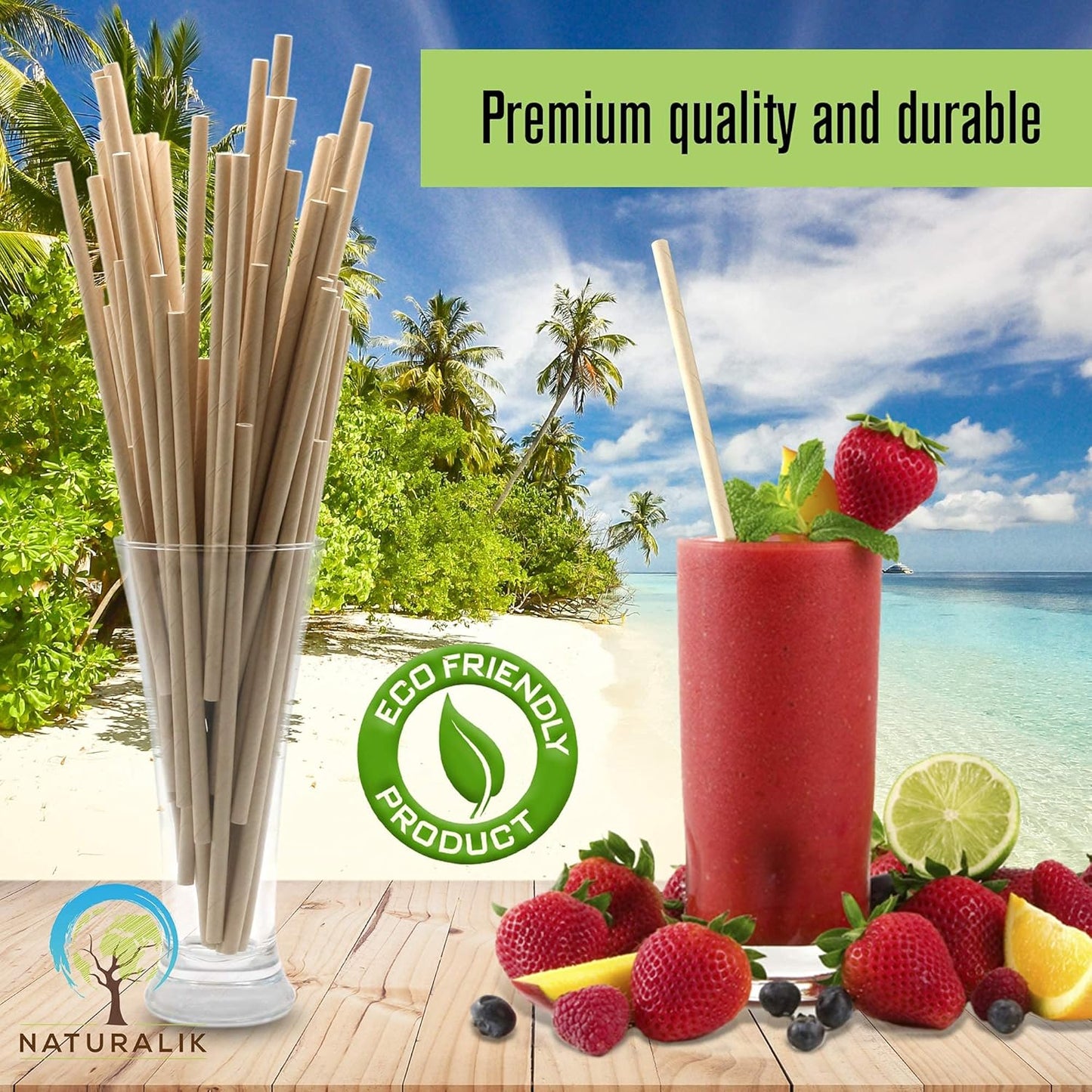 1000-Pack Sturdy Biodegradable Paper Straws Heavy-Duty, Dye-Free, Eco-Friendly Sturdy Paper Straws Bulk Drinking Straws for Smoothies, Restaurants and Party Decorations 7.7" (Brown, 1000pc)