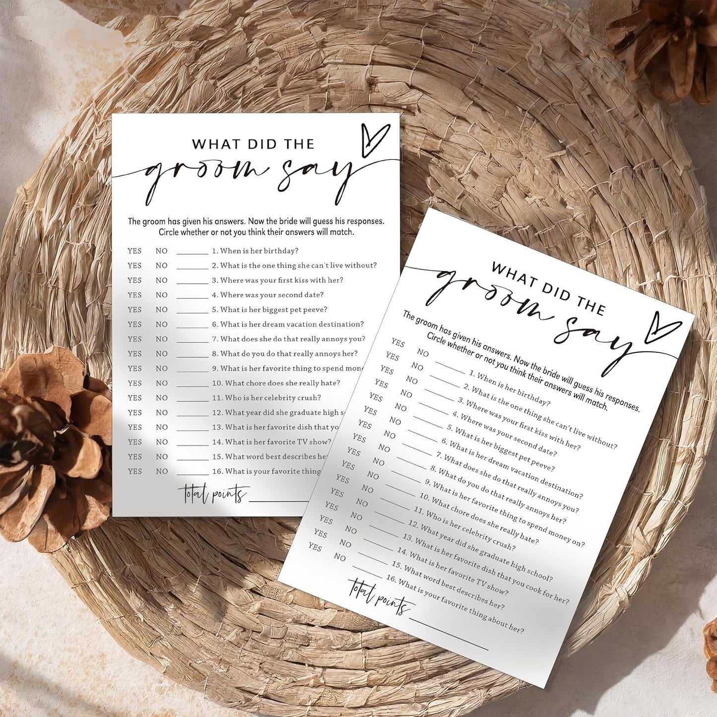 Fun Wedding Shower Games Cards, What Did the Groom Say, Bridal Shower Games for 25 Guests, Engagement Party Wedding Game Cards (5 × 7 Inch), Minimalist White Newlywed Party Gift & Supplies - A12