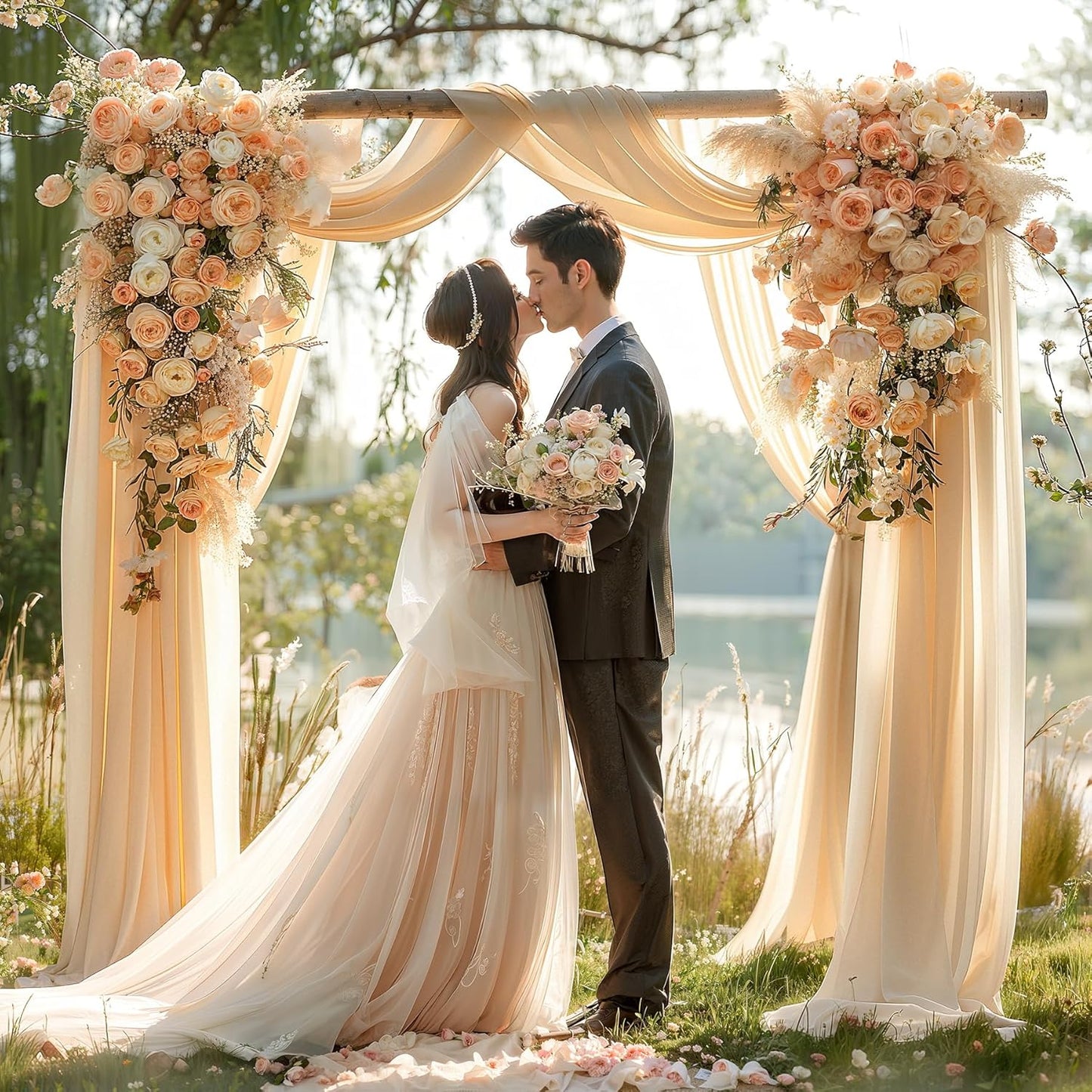 Champagne Wedding Arch Draping Fabric 1 Panel 30'' x 20FT Champagne Drapes Sheer Fabric Backdrop Arch Draping Fabrics for Wedding Ceremony Birthday Party Bridal Shower Decoration