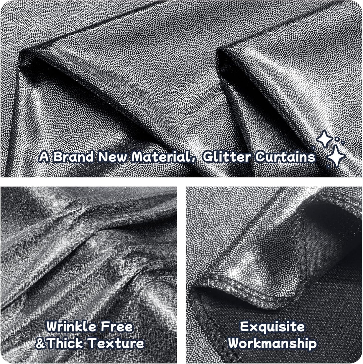20ftx10ft Black Silver Glitter Sequin Backdrop Curtain for Parties, Wrinkle Free Sparking Backdrop Drapes, 4 Panels 5x10ft Shimmer Photo Back Drop Cloth for Wedding Birthday Photography