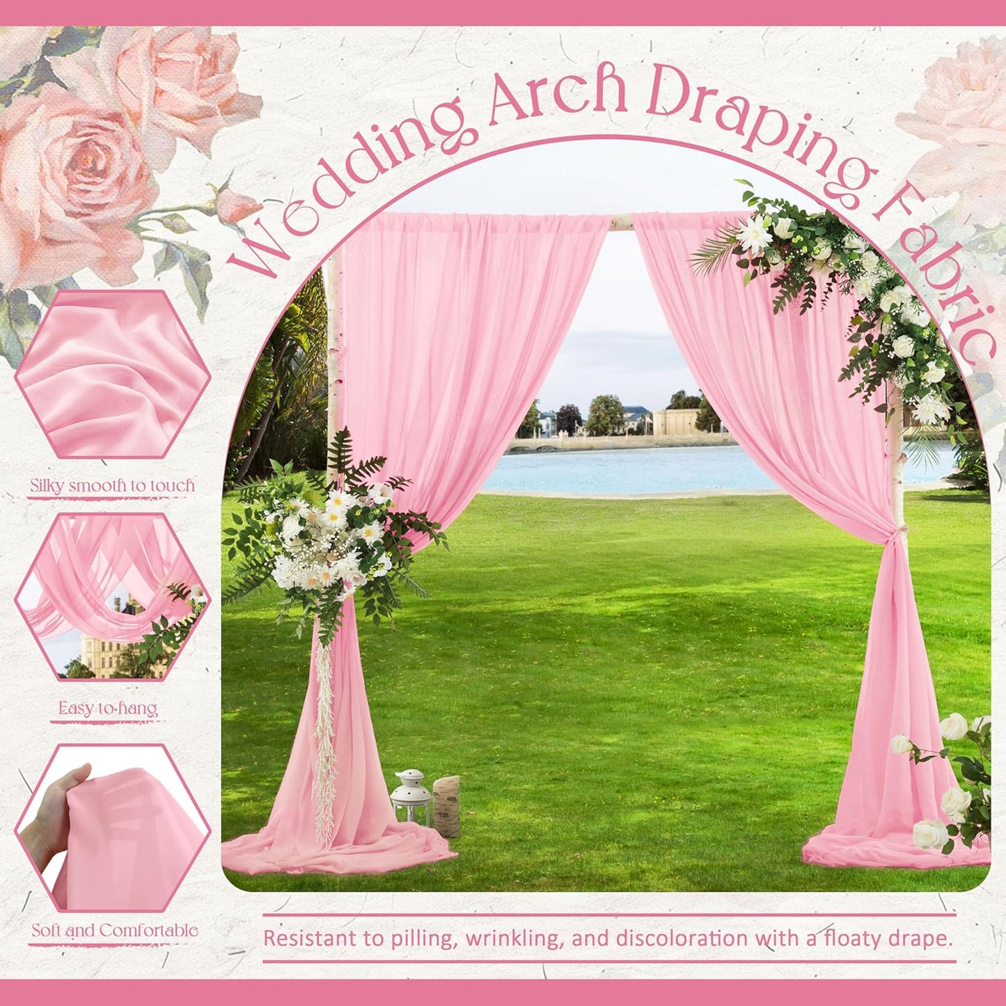 VACVELT Wedding Arch Draping Fabric Blush Pink Chiffon, 1 Panel Sheer Drapes 30 Inch x 20ft Chiffon Backdrop Curtain Decor, Outdoor Sheer Drapery for Ceremony Party Ceiling