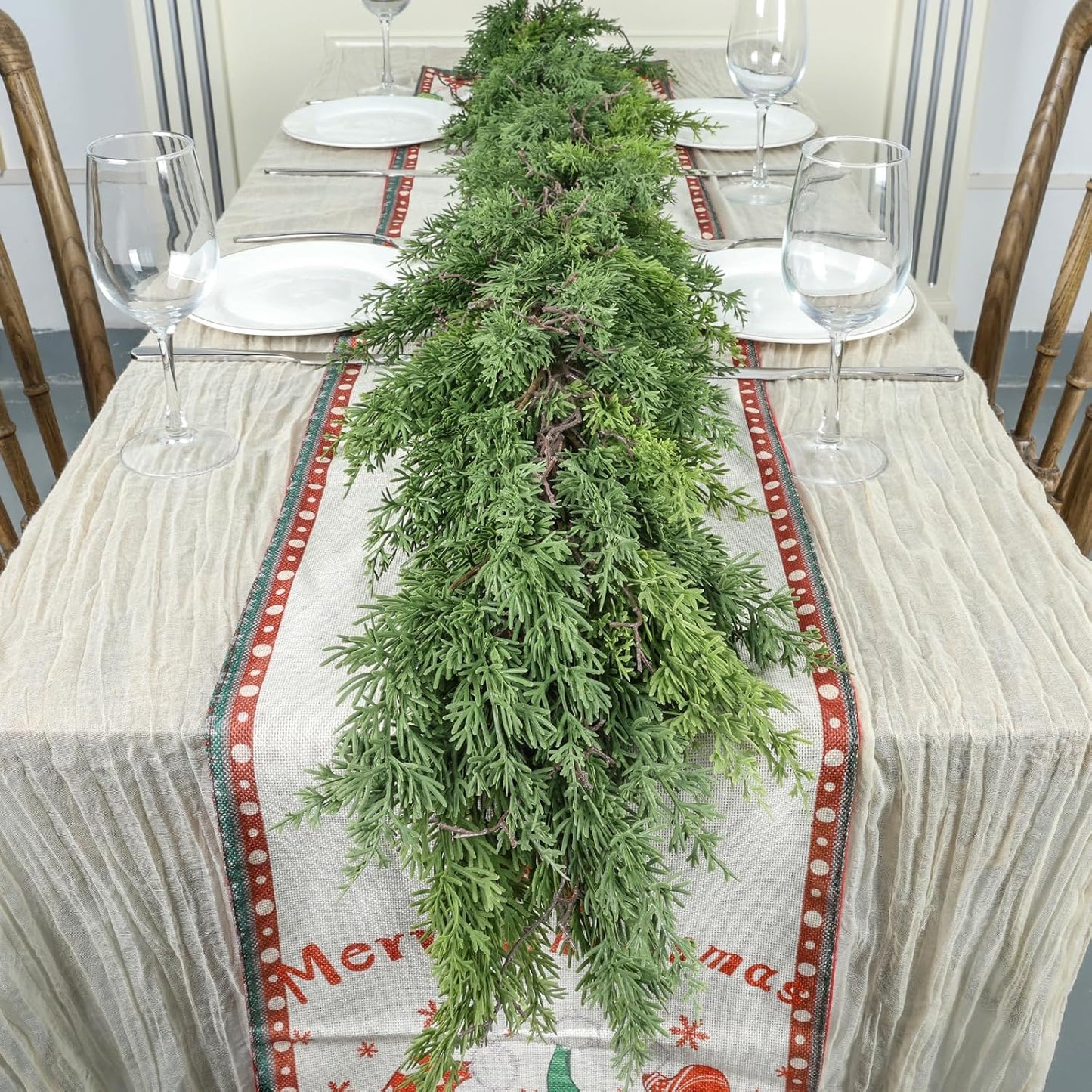 Artgar 9 Ft Christmas Garland - Cedar Garland - Cypress Garlands - Real Touch Pine Garlands - Garland Christmas Decorations for Home Dining Table Mantel Porch Winter Christmas Decor
