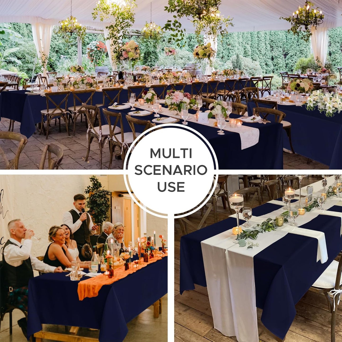 Fitable 8 Pack Table Cloth Rectangle Table: Stain and Wrinkle Resistant Tablecloth Rectangular, Washable Polyester Tablecloths for Wedding Party Dining Banquet Event Catering(Navy, 70x108 Inch)