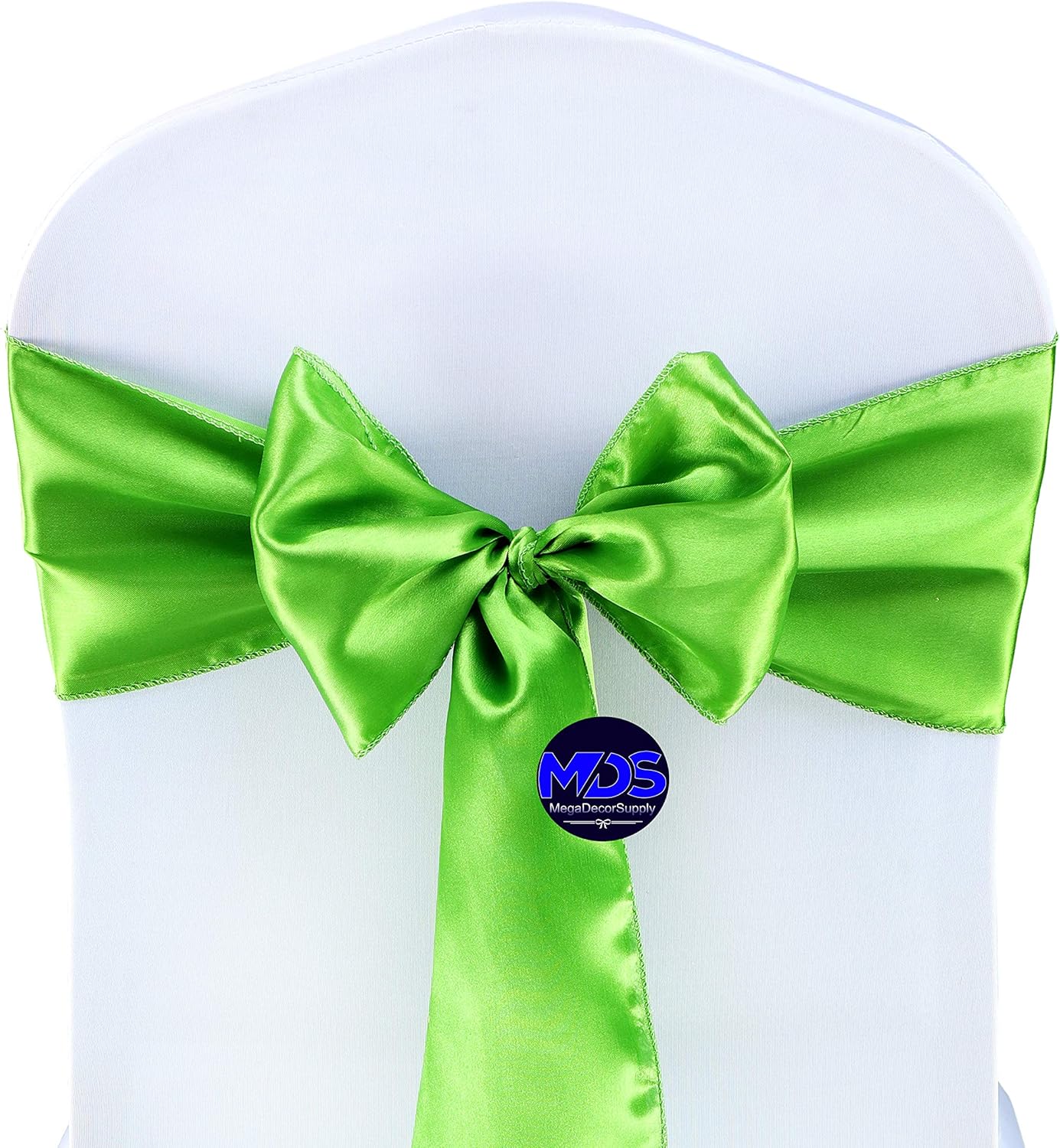 MDS Pack of 25 PCS Satin Chair Sashes Charmeuse Sateen Dining Chair Bows Ribbon Ties Back Sash for Wedding Party Birthday Home Hotel Restaurant Banquet Decoration (7 x 108 Inch, Parrot Green)