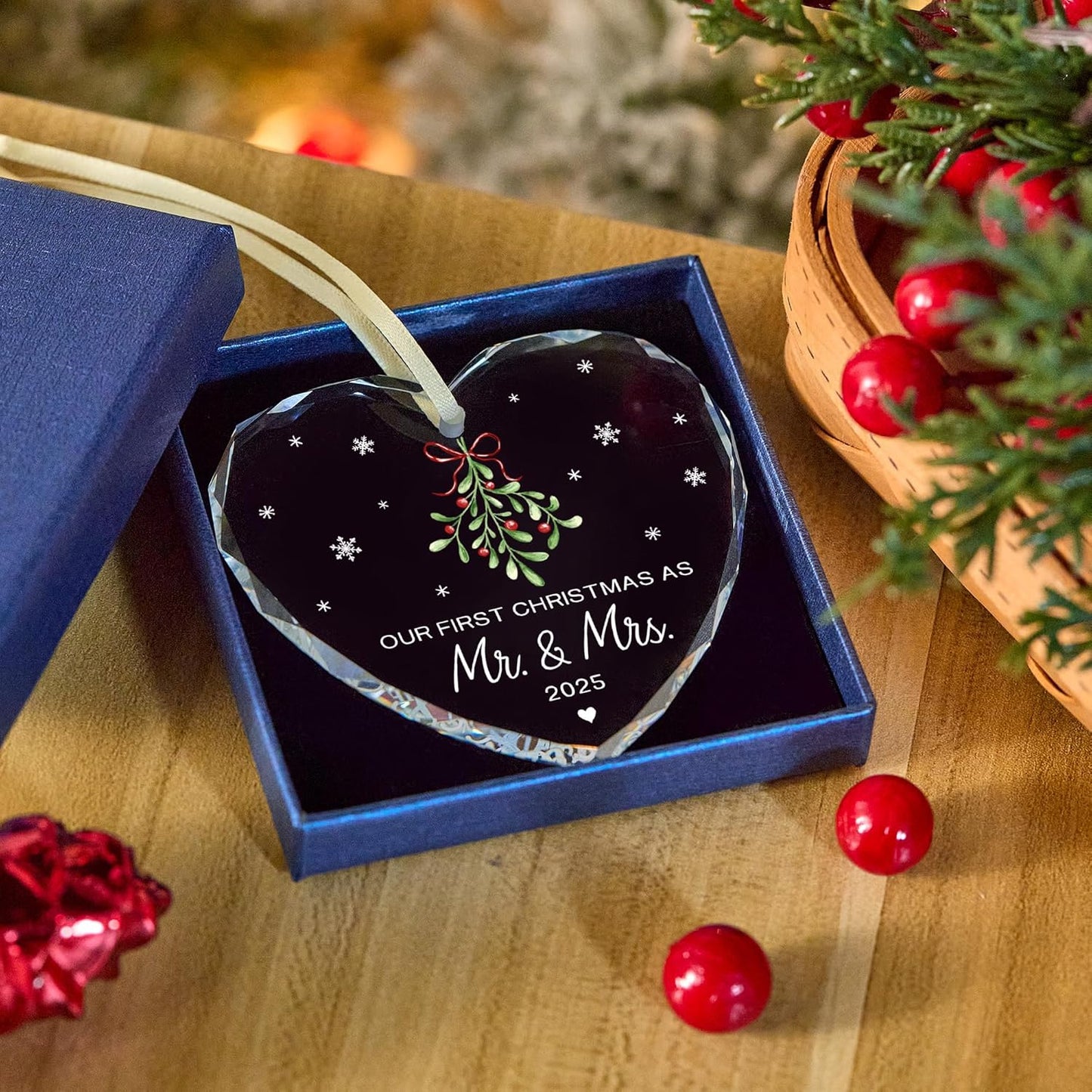 Wedding Gifts -Mr and Mrs Gifts - Wedding Gift for Couples 2025 Future Mr and Mrs - Bridal Shower Gift ldeas for Married Newlywed -Glass 1st First Christmas Married Ornament 2025