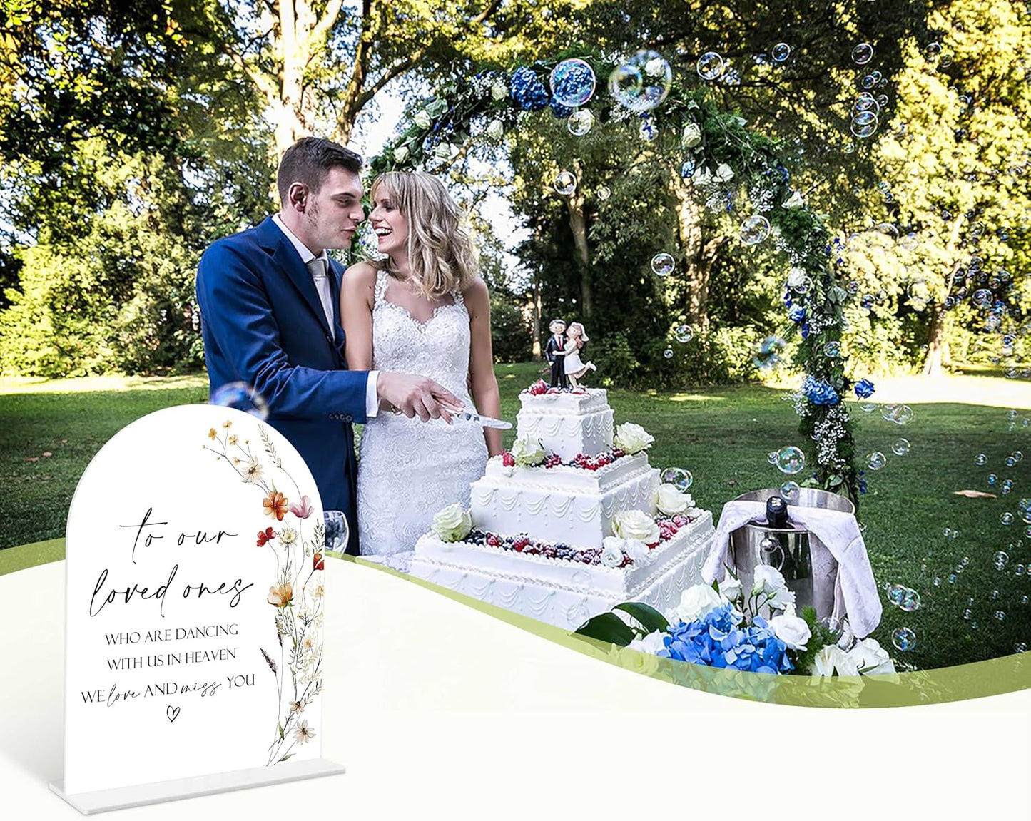 Boho Floral Wedding Memorial Sign, 6 x 8 Inch White Arch Acrylic Wedding Sign with Holder, Wedding Sign for Ceremony and Reception, Wedding Decoration, Wedding Supplies - BX11