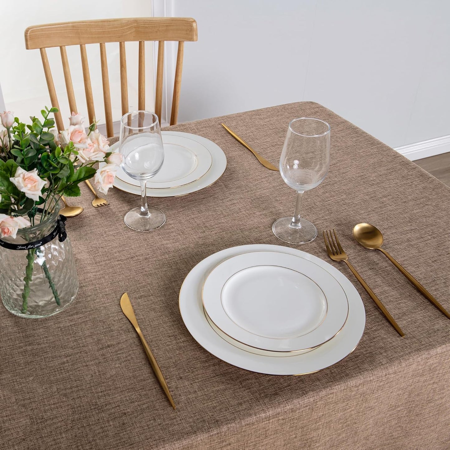 Hiasan 2 Pack Faux Linen Square Tablecloth - Wrinkle and Stain Resistant Washable Table Cloth for Kitchen Dining Room Holiday Table Cover for Party Dinner, Khaki, 70 x 70 Inch