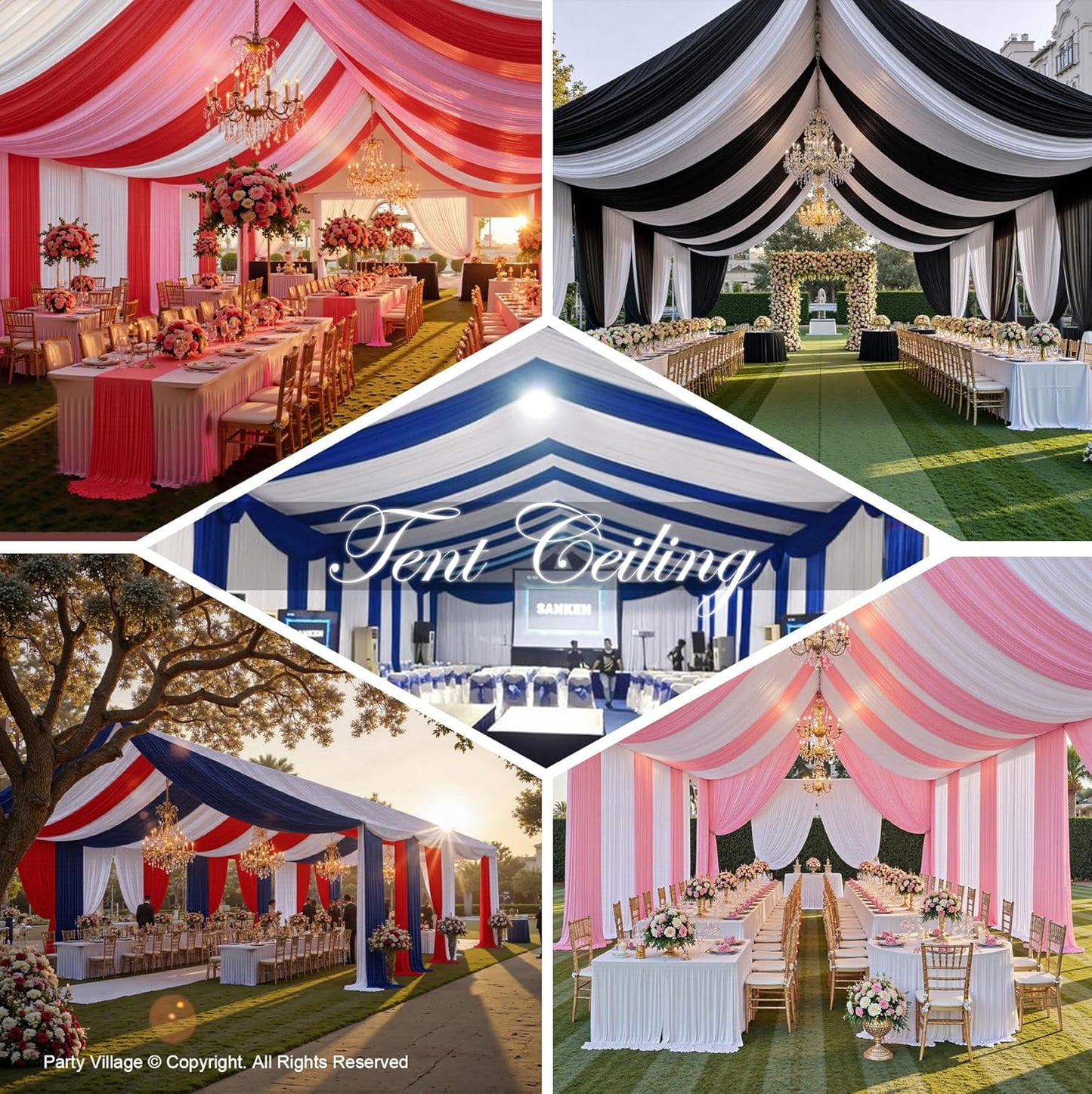 PartyVillage 8 Panels 5ftx30ft White Ceiling Drapes for Wedding Parties – 30 FT Extra Long Thick Polyester Wrinkle-Free Drapery Tent Decor Decorations for Birthday Party Ceremony Stage Swag