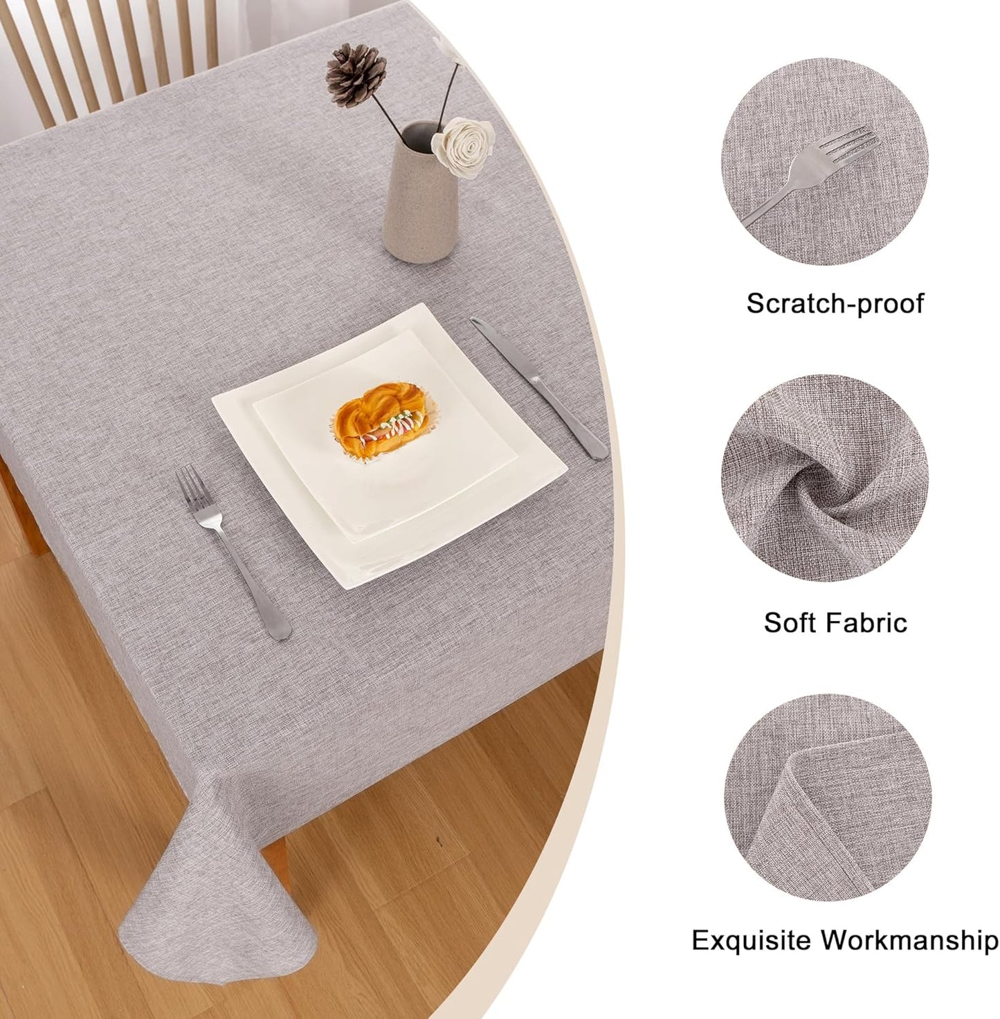 Hiasan 2 Pack Faux Linen Rectangle Tablecloth - Wrinkle and Stain Resistant Washable Table Cloth for Kitchen Dining Room Holiday Table Cover for Party Dinner, Stone, 54 x 80 Inch