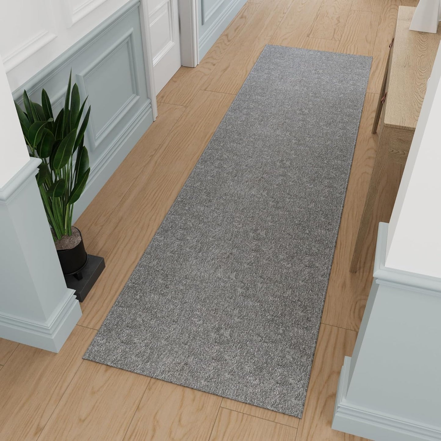 Ottomanson 2' x 11' Ultra-Thin Hallway Runner Rug - Durable Non-Slip Carpet for High-Traffic Areas - Fits Under Doors for Seamless Entry - Ideal for Kitchen, Entryway, Bedroom & Living Room, Gray