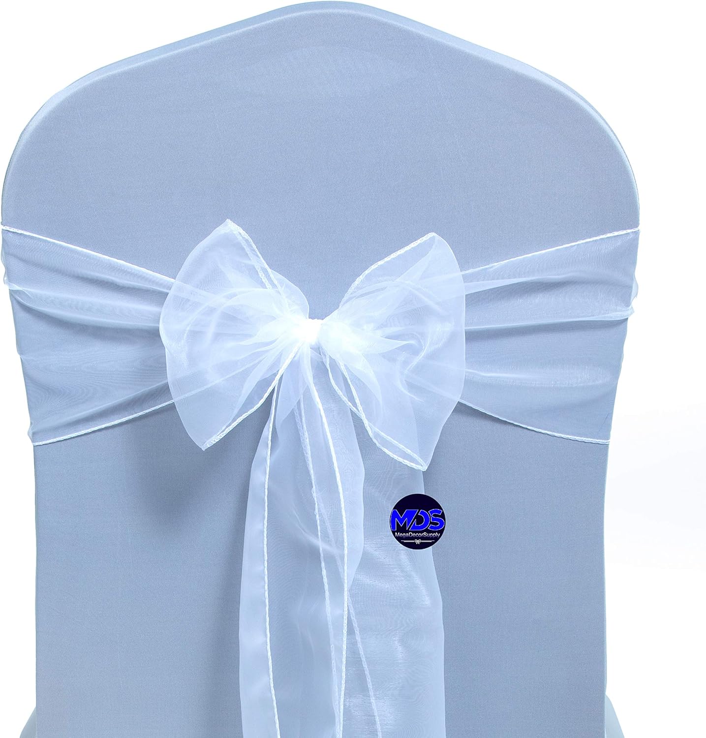 MDS Pack of 10 PCS Organza Chair Sashes Wider Dining Chair Bows Ribbon Tie Back for Wedding Party Birthday Bridal Shower Reception Event Banquet Home Chair Cover Decoration - White