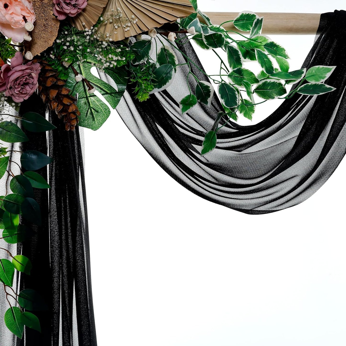 VDS Pack of 1 Panel (30 Inch X 30 Feet) Wedding Arch Draping Fabric Sheer Chiffon Fabric Drapery for Wedding Ceremony Reception Swag Backdrop Canopy Chuppah ARBO Altars Decoration (Black)