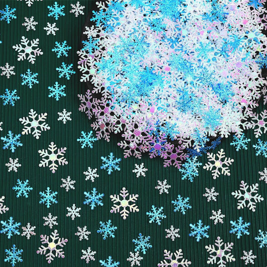 MARFOREVER Blue White Snowflake Confetti Decorations, Winter Glitter Confetti Christmas Snowflake Table Sequins Scatter Centerpiece for Xmas Winter Wonderland Wedding Snow Party Decor Supplies
