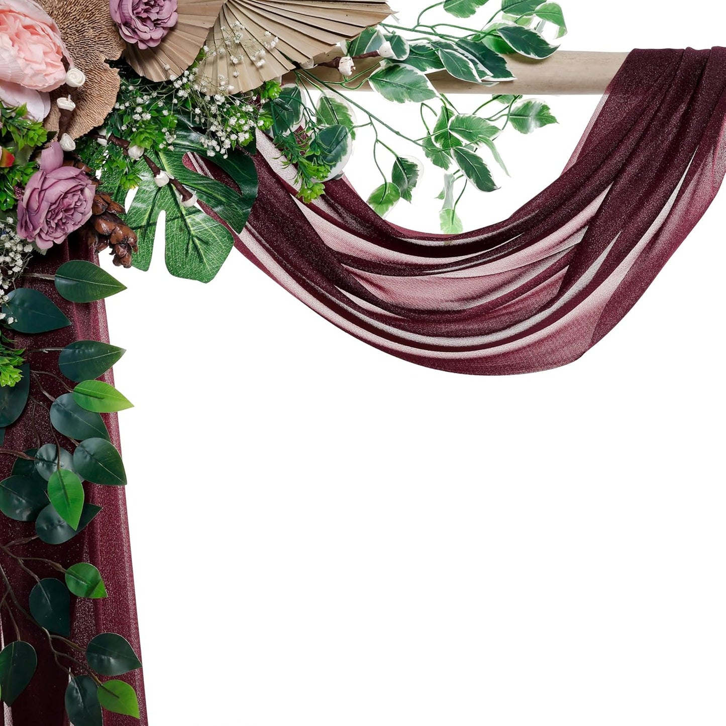VDS Pack of 2 Panel (30 Inch X 50 Feet) Wedding Arch Draping Fabric Sheer Chiffon Fabric Drapery for Wedding Ceremony Reception Swag Backdrop Canopy Chuppah ARBO Altars Decoration (Burgundy)