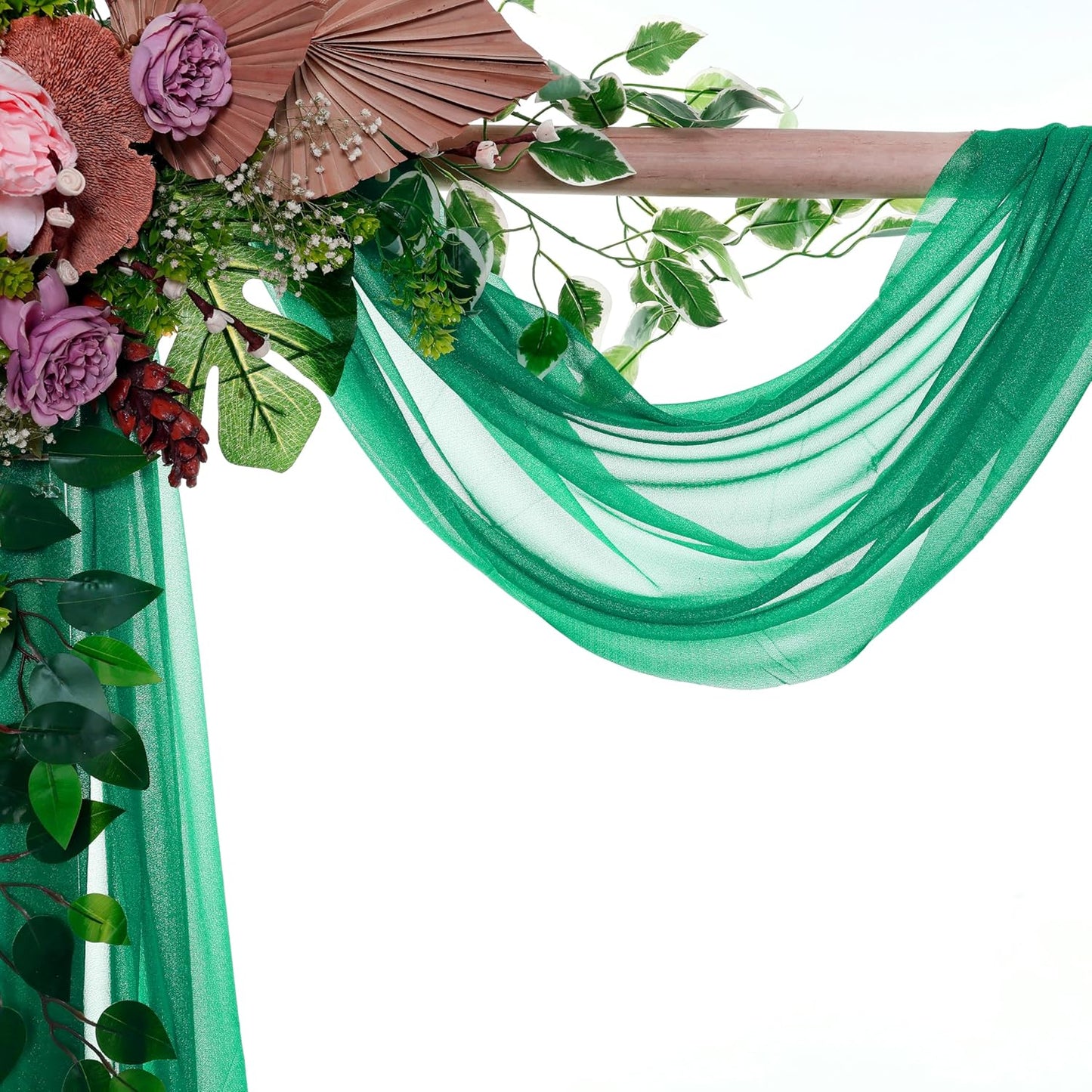 VDS Pack of 2 Panel (30 Inch X 100 Feet) Wedding Arch Draping Fabric Sheer Chiffon Fabric Drapery for Wedding Ceremony Reception Swag Backdrop Canopy Chuppah ARBO Altars Decoration (Emerald)
