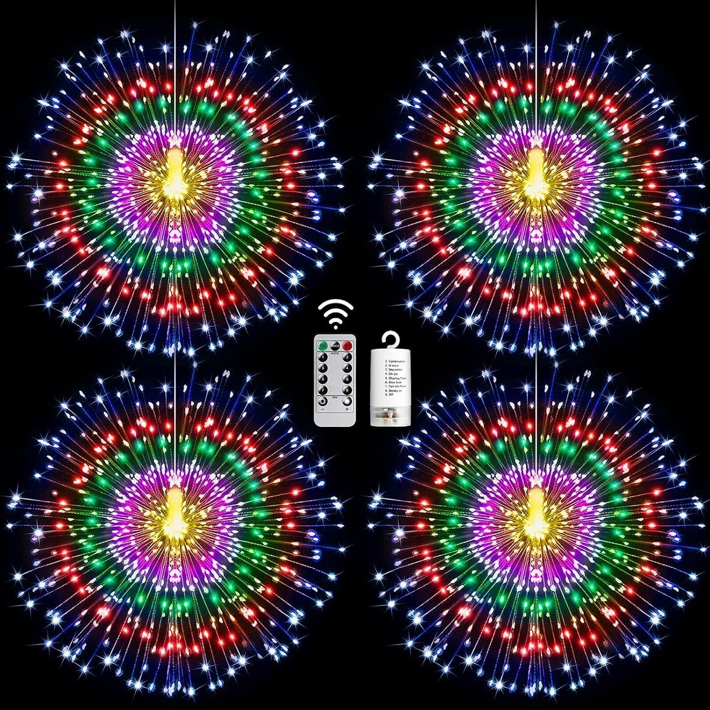4 Pack Star String Lights Christmas Lights, 225 LED 8 Modes Dimmable with Remote Control, Waterproof Copper Wire Decorative Hanging Star Lights for Party Patio Garden Decoration (Multicolor)