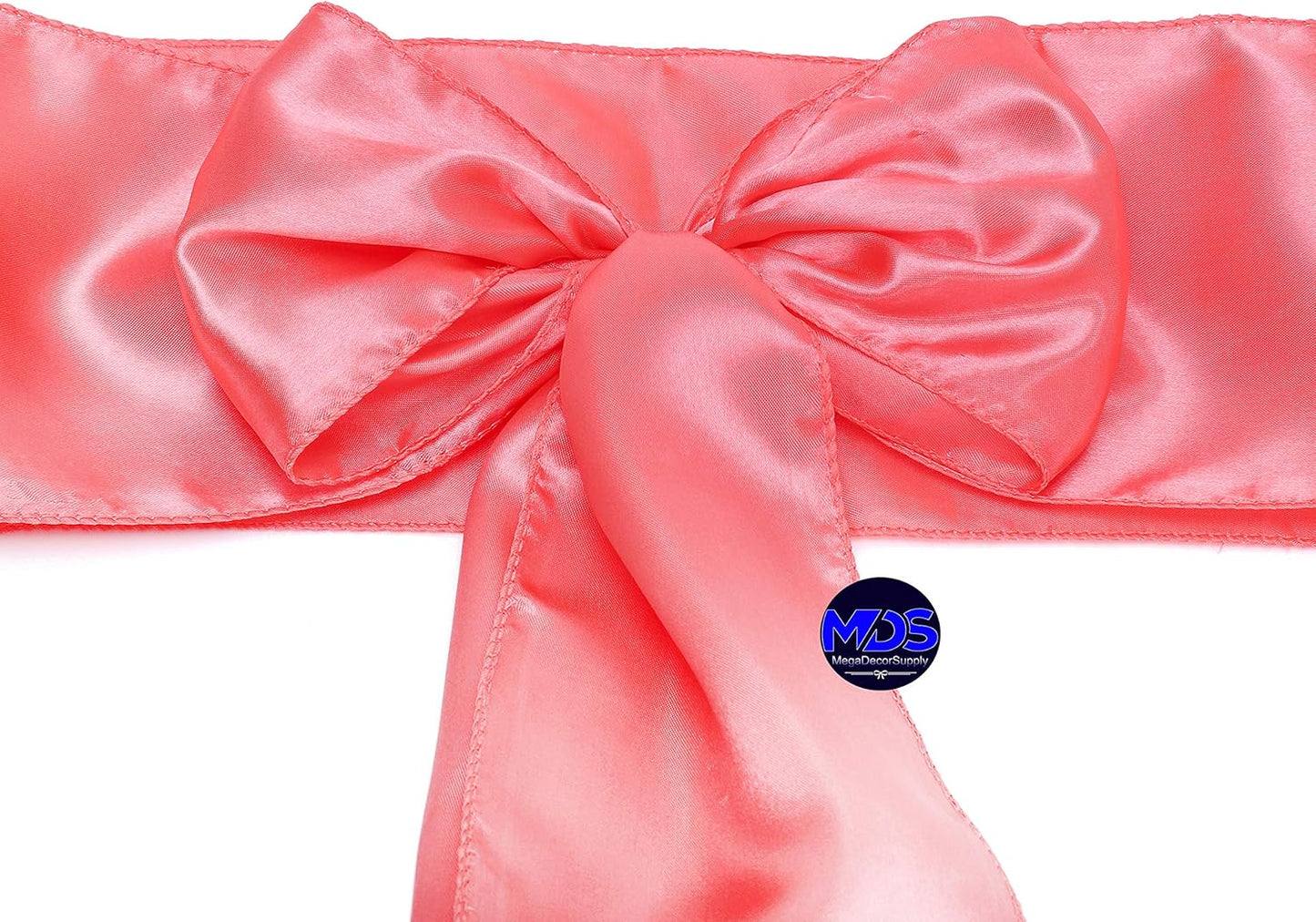 MDS Pack of 50 PCS Satin Chair Sashes Charmeuse Sateen Dining Chair Bows Ribbon Ties Back Sash for Wedding Party Birthday Home Hotel Restaurant Banquet Decoration (7 x 108 Inch, Coral)