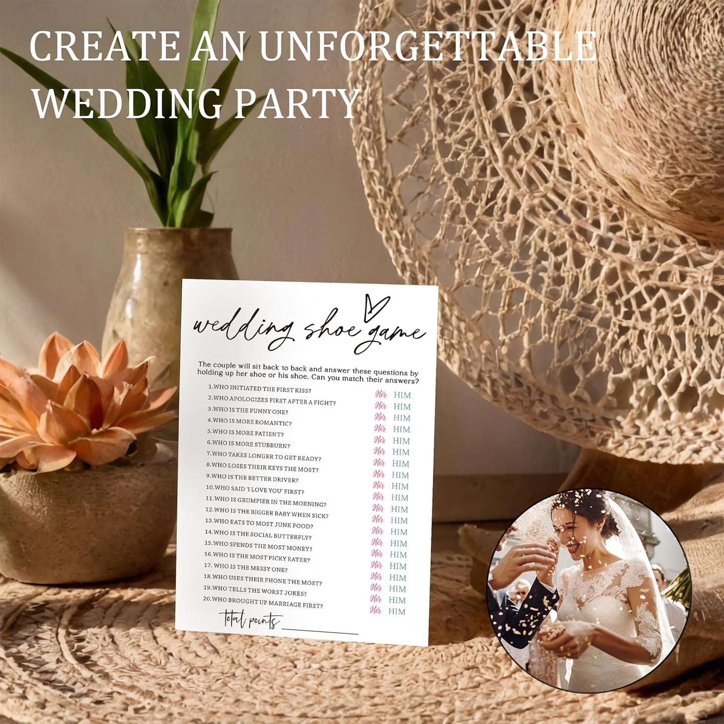 Fun Wedding Games Set - 25 Bridal Shower Games Cards, Engaging Bridal Party Entertainment for Wedding Shower, Engagement Party & Reception Fun a Must-Have for Minimalist Newlywed Game - A06