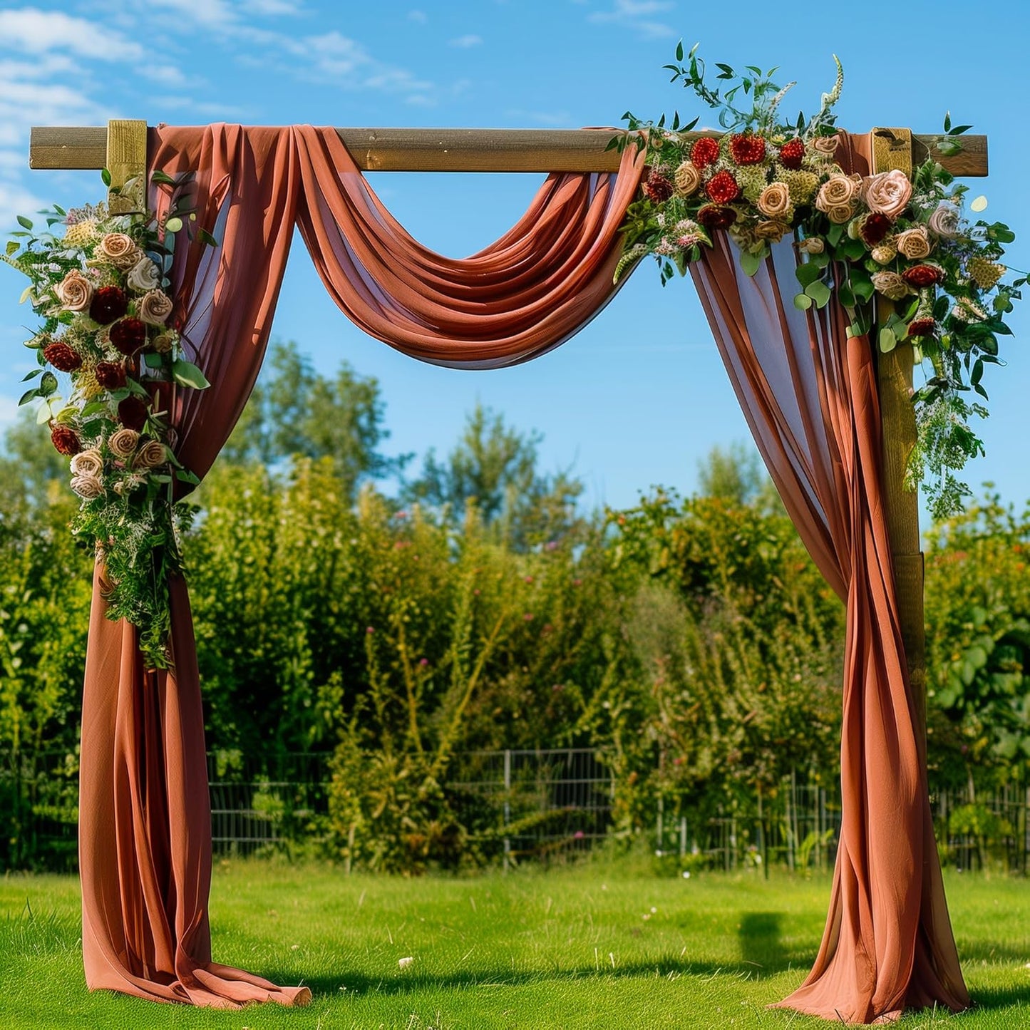 Wedding Arch Draping Fabric 3 Panels 28.7" x 20FT Terracotta Sheer Chiffon Backdrop Drapes for Wedding Ceremony Birthday Party Bridal Shower Outdoor Decoration