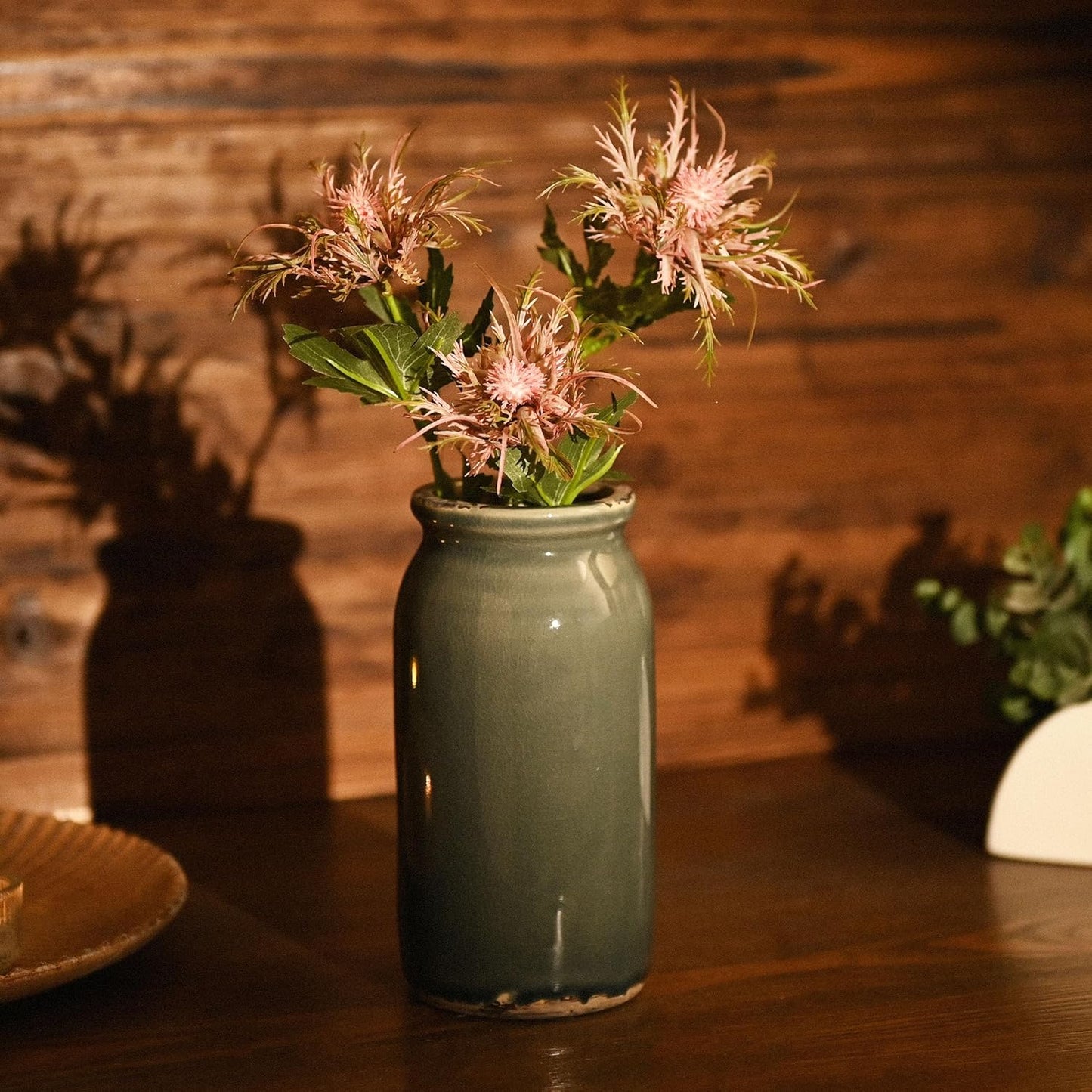 VICTOR & TERESA Rustic Blue and Grey Vase for Home Decor, Ceramic Vases for Flowers, Modern Farmhouse Decorative Vases for Pampas Grass,Table Accent, Mantel, Living Room,Bookshelf, Centerpieces, 8''