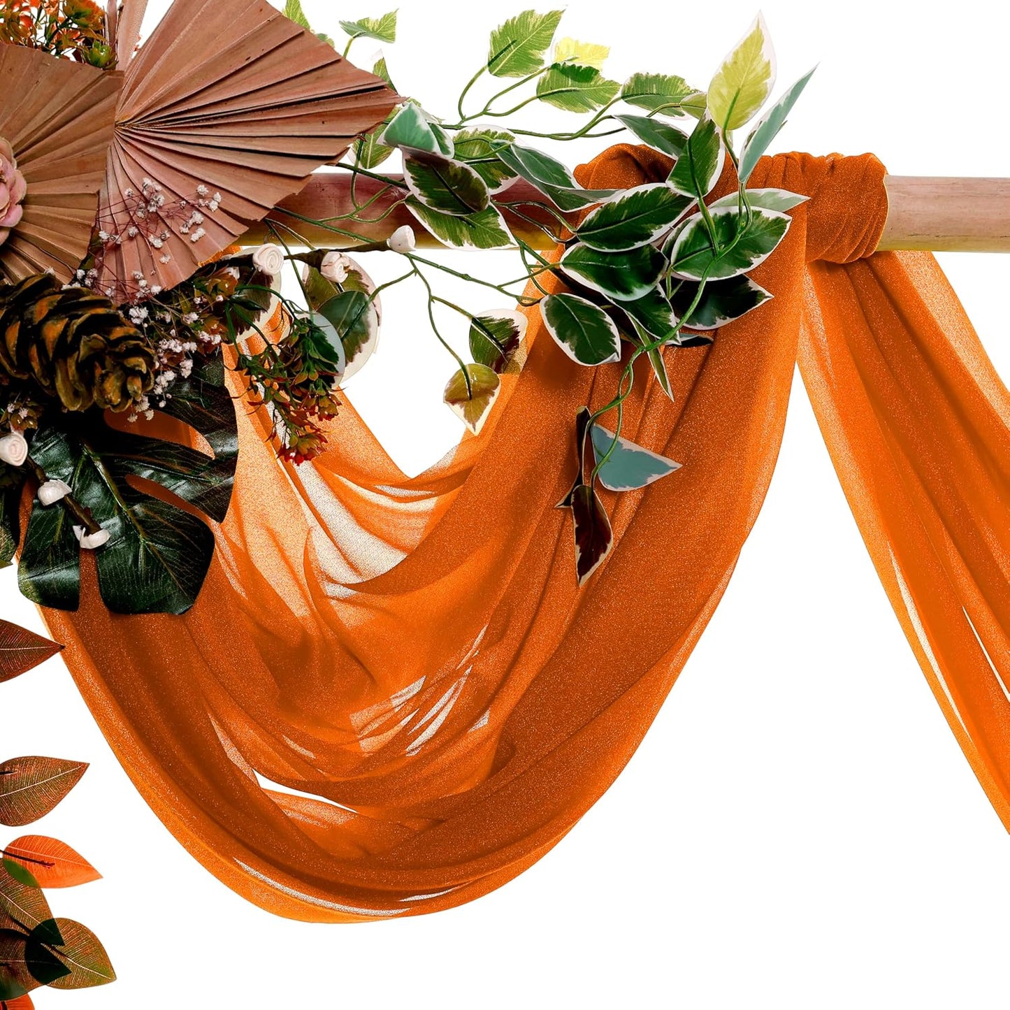 VDS Pack of 1 Panel (30 Inch X 100 Feet) Wedding Arch Draping Fabric Sheer Chiffon Fabric Drapery for Wedding Ceremony Reception Swag Backdrop Canopy Chuppah ARBO Altars Decoration (Orange)