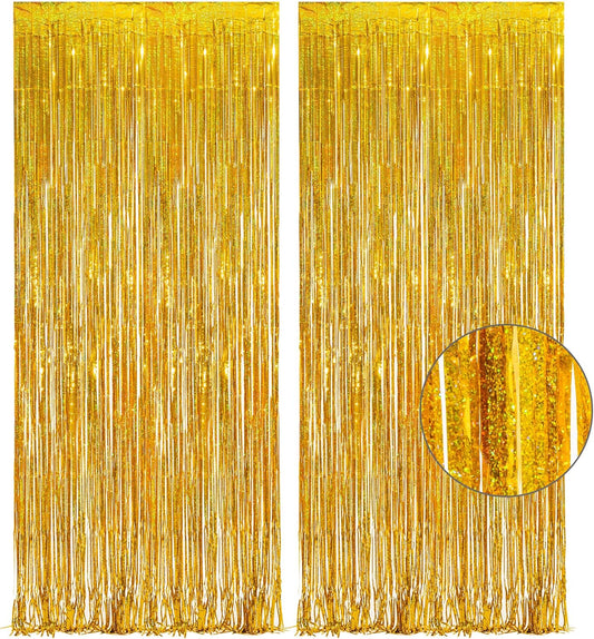 Gold Fringe Curtain Tinsel Backdrop - GREATRIL Foil Fringe Curtain Party Streamers for Prom 2026 NYE New Years Eve Birthdays Christmas Theme Party Decorations Pack of 2
