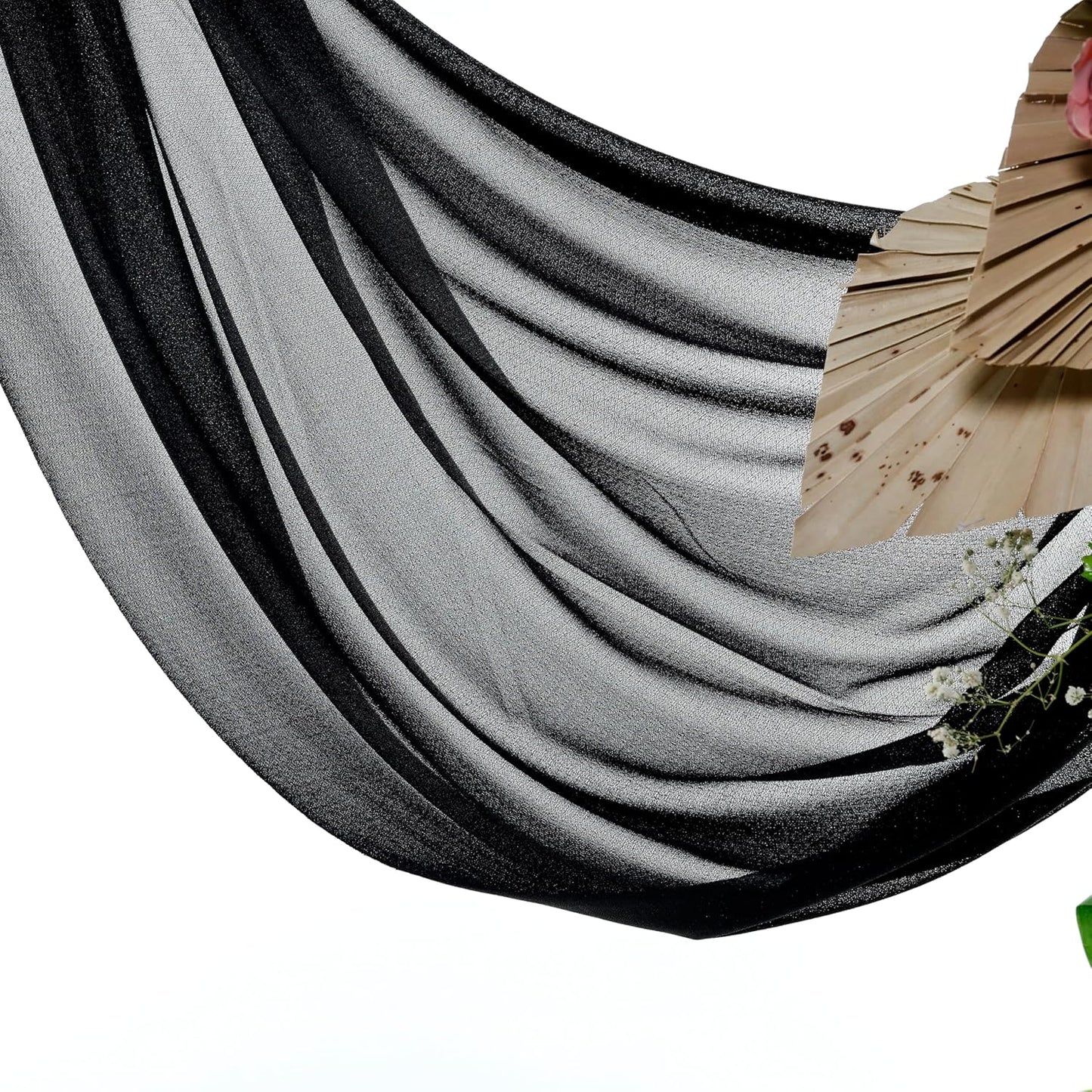 VDS Pack of 1 Panel (30 Inch X 30 Feet) Wedding Arch Draping Fabric Sheer Chiffon Fabric Drapery for Wedding Ceremony Reception Swag Backdrop Canopy Chuppah ARBO Altars Decoration (Black)