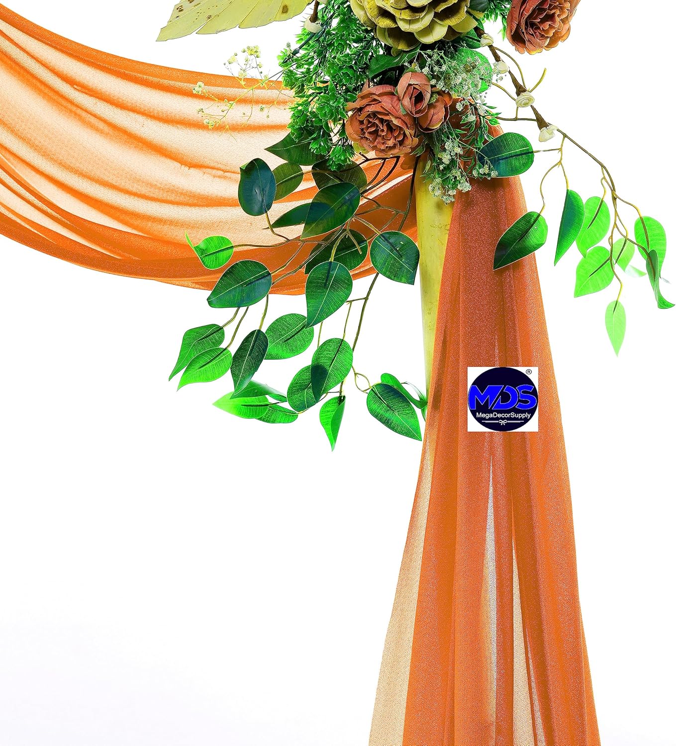 MDS Pack of 2 Panels (30" Width x 100ft Long) Wedding Arch Draping Fabric Sheer Chiffon Arbor Canopy Drapery for Wedding Ceremony Reception Decoration Party Ceiling Backdrop Curtain Swag - Orange