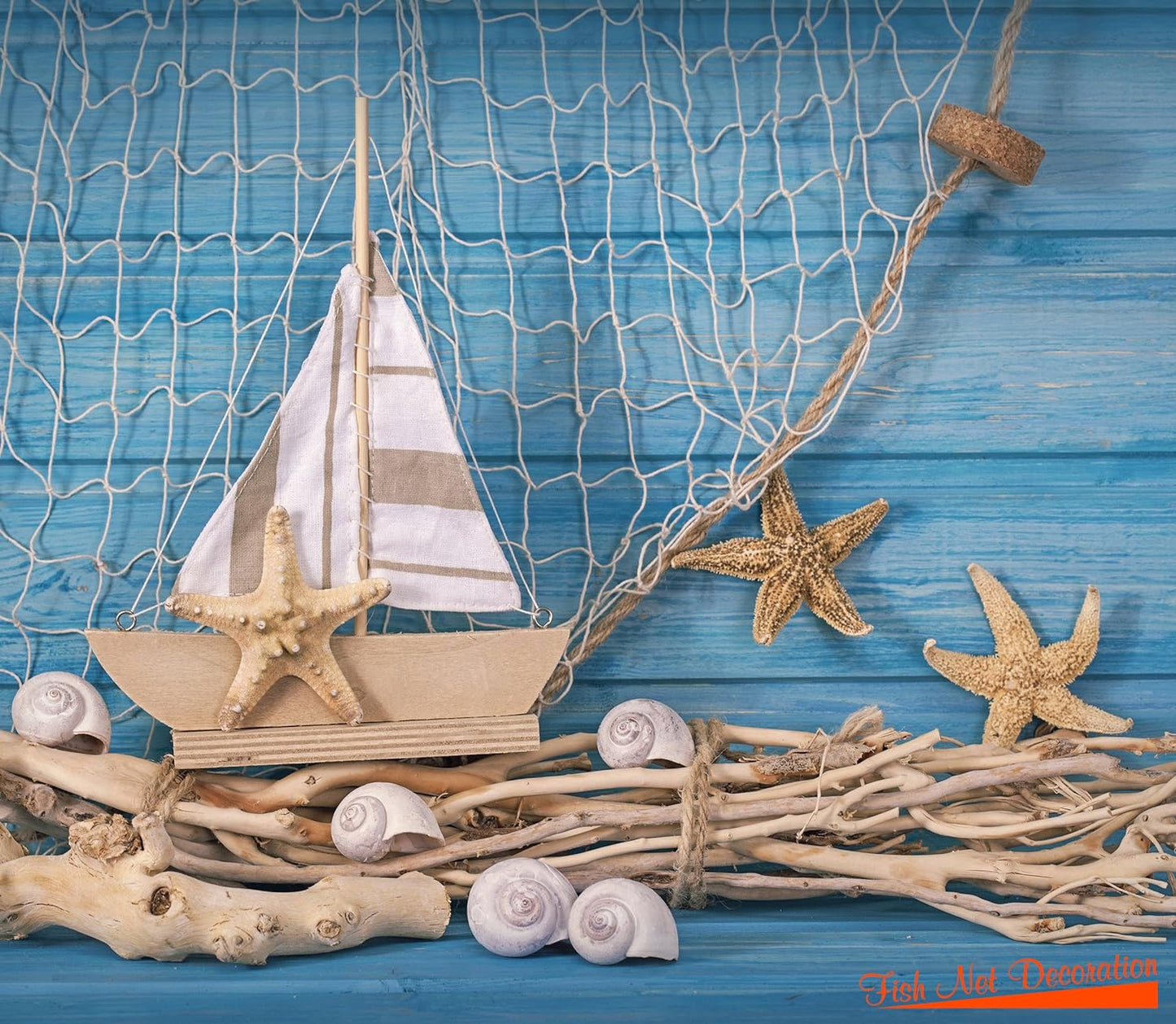 Natural Fish Net Party Decorations for Pirate Party, Hawaiian Party, Nautical Themed Cotton Fishnet Party Accessory