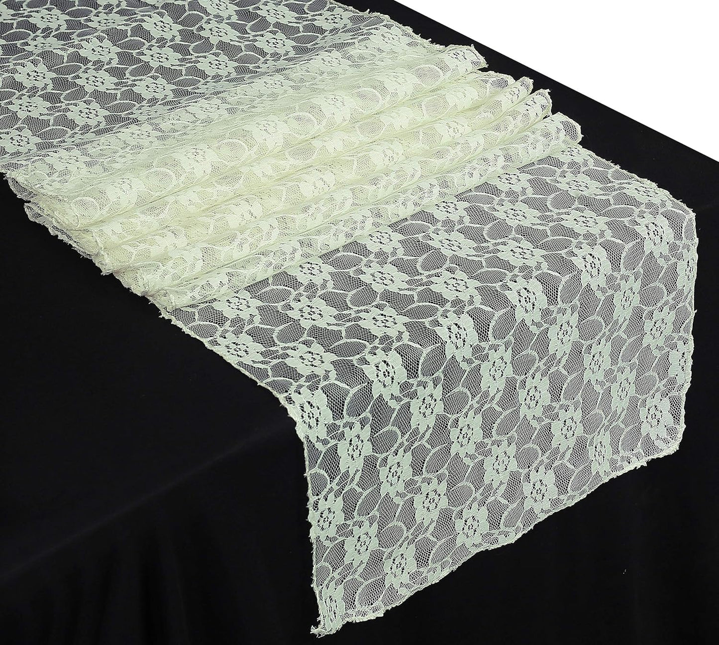 MDS Pack of 10 Wedding 12 x 108 inches Lace Table Runner for Wedding, Decorations for Birthday Parties, Banquets, Graduations, Engagements, and Runners fit Rectangle, Round Table- Ivory