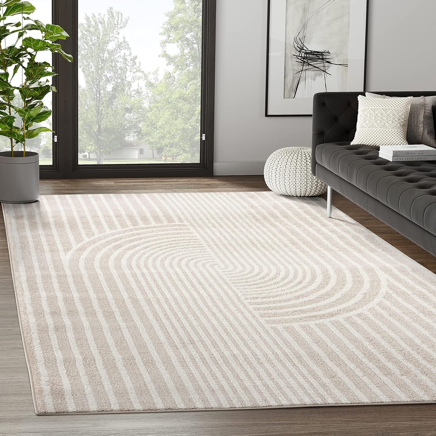 Abani Area Rug for Living Room -Nuevo 4' x 6' Beige Arch Pattern Area Rug, Soft and Durable Living Room Rug, Stain and Fade Resistant, Chic Modern Design, Pet & Kid Friendly